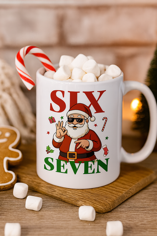 Six Seven Christmas Coffee Mug: Cute Santa Illustration – Holiday Gift